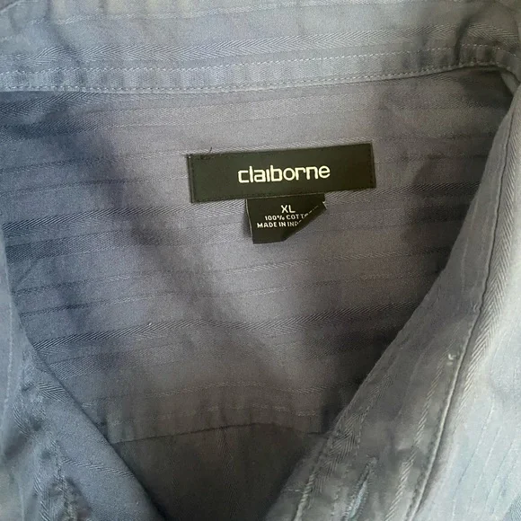 Claiborne | Mens Blue Button up Long Sleeve Stripe Dress shirt Size XL - Picture 4 of 6